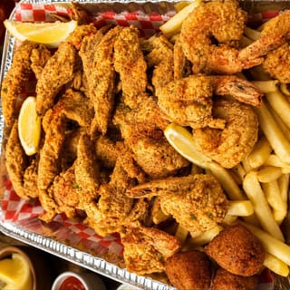 Fried Blue Crab Med (3 Pc) + 1/2 Lb Shrimp + Fries