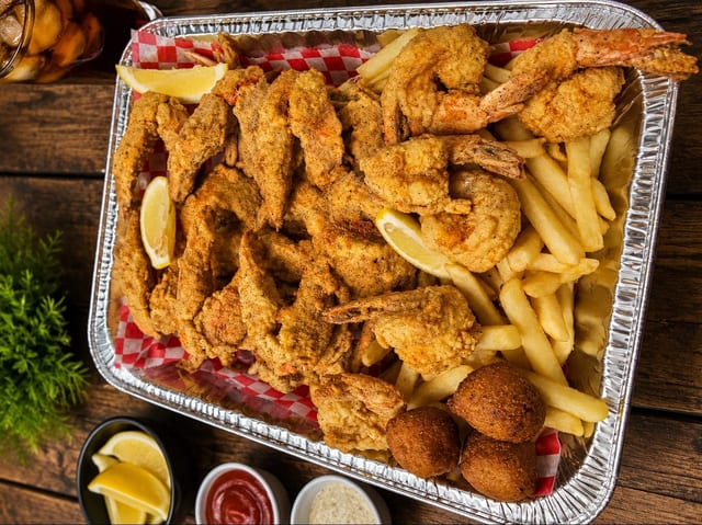 Fried Blue Crab Large (3 Pc) + 1/2 Lb Shrimp.